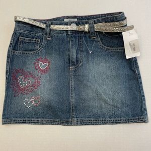 Circo Girls Large Denim Skort with Heart Embroidery and Sliver Sparkly Belt